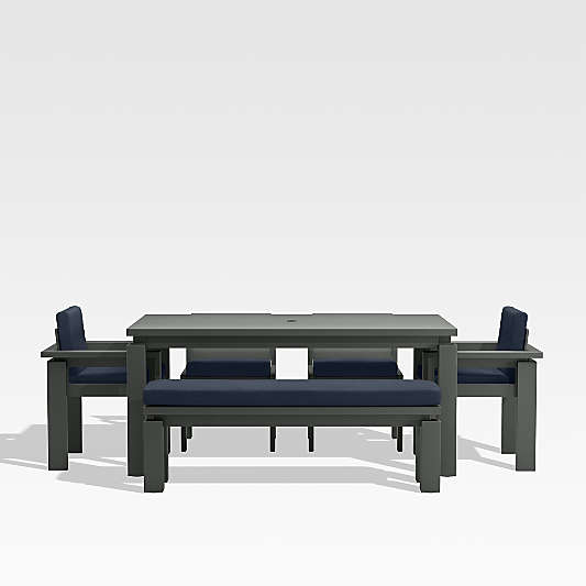 Walker 68" Metal Outdoor Dining Table Set with Canvas Navy Blue Sunbrella ® Cushions