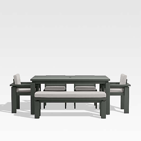 Walker 68" Metal Outdoor Dining Table Set with Cast Silver Sunbrella ® Cushions