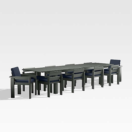 Walker 96" Metal Extension Outdoor Dining Table Set with Canvas Navy Blue Sunbrella ® Cushions