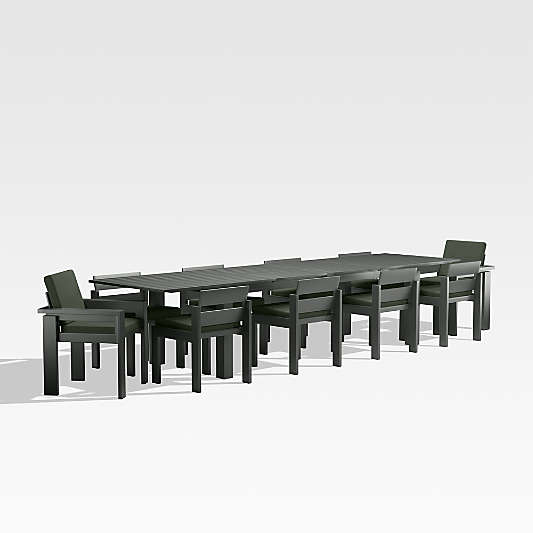 Walker 96"-144" Metal Extendable Outdoor Dining Table Set with Cast Sage Green Sunbrella ® Cushions