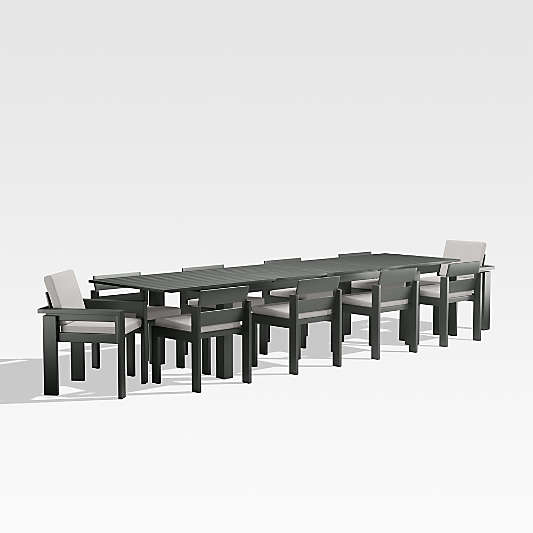 Walker 96"-144" Metal Extendable Outdoor Dining Table Set with Cast Silver Sunbrella ® Cushions