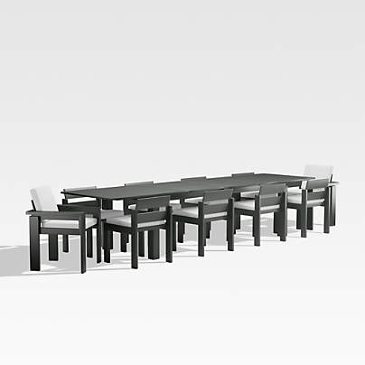 Walker Extendable Outdoor Dining Table Set with White Sunbrella ® Cushions