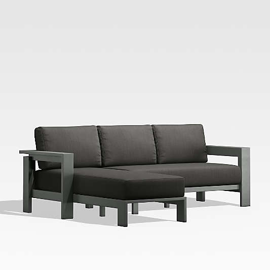 Walker Black Metal 2-Piece Left-Arm Chaise Outdoor Sectional Sofa with Charcoal Grey Sunbrella ® Cushions