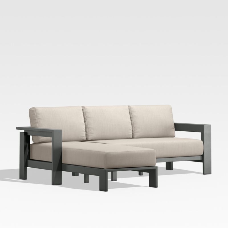 Walker Black Metal 2-Piece Left-Arm Chaise Outdoor Sectional Sofa with Flax Beige Sunbrella ® Cushions - image 4 of 7