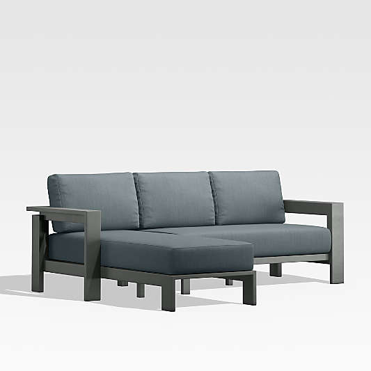 Walker Black Metal 2-Piece Left-Arm Chaise Outdoor Sectional Sofa with Haze Grey Sunbrella ® Cushions