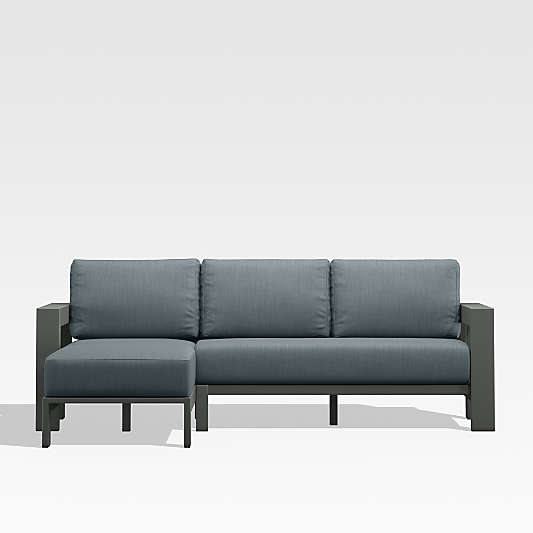 Walker Black Metal 2-Piece Left-Arm Chaise Outdoor Sectional Sofa with Haze Grey Sunbrella ® Cushions