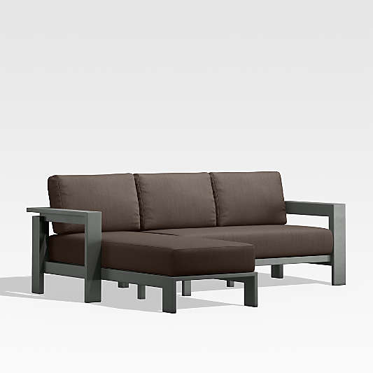 Walker Black Metal 2-Piece Left-Arm Chaise Outdoor Sectional Sofa with Java Brown Sunbrella ® Cushions