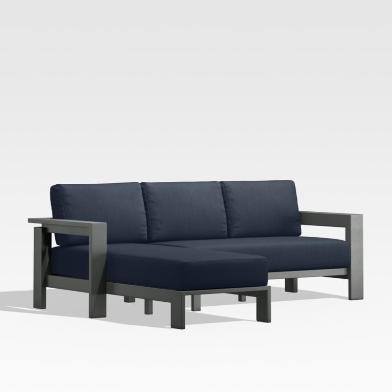 Walker Black Metal 2-Piece Left-Arm Chaise Outdoor Sectional Sofa with Navy Blue Sunbrella ® Cushions - image 2 of 6