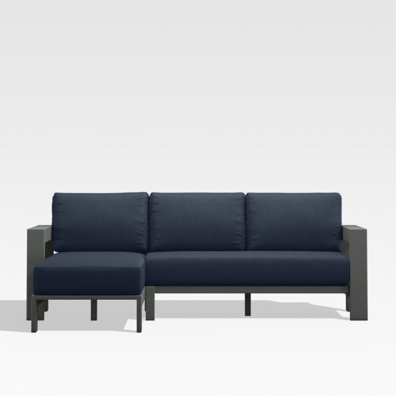 Walker Black Metal 2-Piece Left-Arm Chaise Outdoor Sectional Sofa with Navy Blue Sunbrella ® Cushions - image 0 of 6