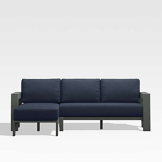 Walker Black Metal 2-Piece Left-Arm Chaise Outdoor Sectional Sofa with Navy Blue Sunbrella ® Cushions