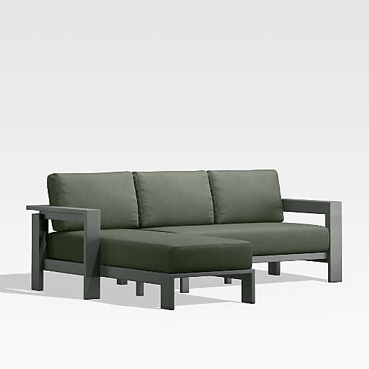 Walker Black Metal 2-Piece Left-Arm Chaise Outdoor Sectional Sofa with Sage Green Sunbrella ® Cushions