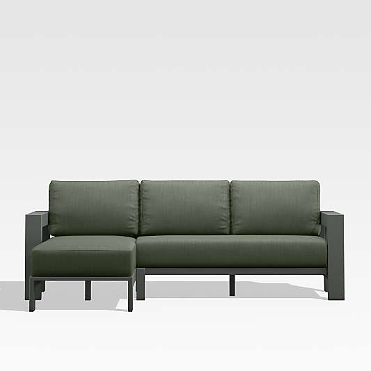 Walker Black Metal 2-Piece Left-Arm Chaise Outdoor Sectional Sofa with Sage Green Sunbrella ® Cushions