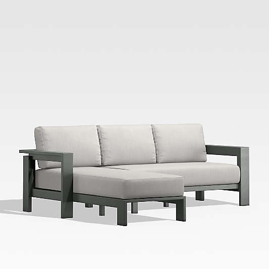 Walker Black Metal 2-Piece Left-Arm Chaise Outdoor Sectional Sofa with Silver Sunbrella ® Cushions