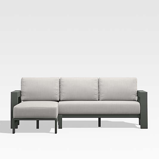 Walker Black Metal 2-Piece Left-Arm Chaise Outdoor Sectional Sofa with Silver Sunbrella ® Cushions