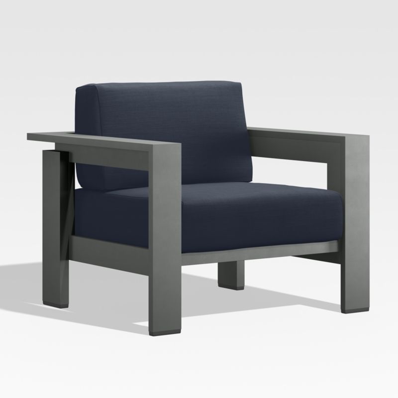 Viewing product image Walker Metal Outdoor Lounge Chair with Canvas Navy Blue Sunbrella ® Cushions - image 1 of 11