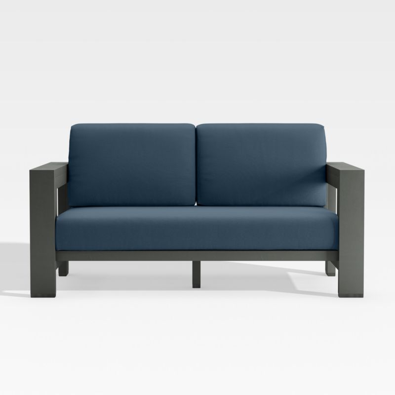 Viewing product image Walker 63" Metal Outdoor Loveseat with Cast Harbor Blue Sunbrella ® Cushions - image 1 of 9