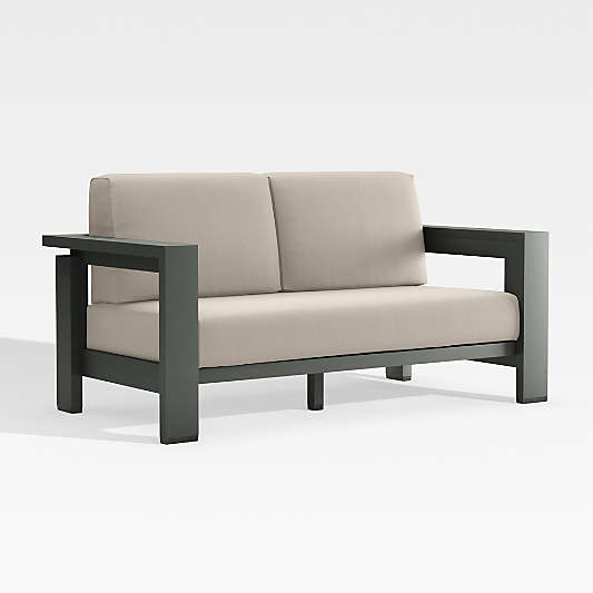 Walker Metal Outdoor Loveseat with Flax Beige Sunbrella ® Cushions