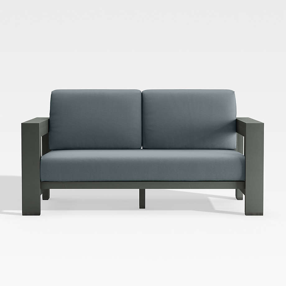 Walker Metal Outdoor Loveseat with Haze Grey Sunbrella Cushion Crate