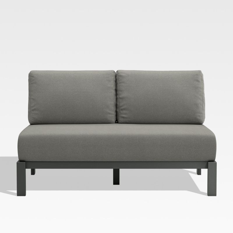 Walker Metal Outdoor Armless Loveseat with Graphite Sunbrella Cushions