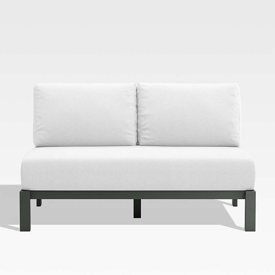 Walker Metal Outdoor Armless Loveseat with White Cushions Crate & Barrel
