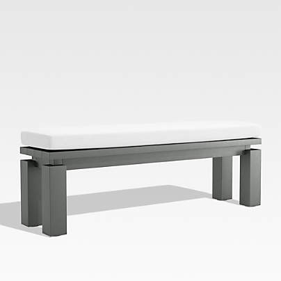 Walker 58" Metal Outdoor Dining Bench with Canvas White Sunbrella ® Cushions