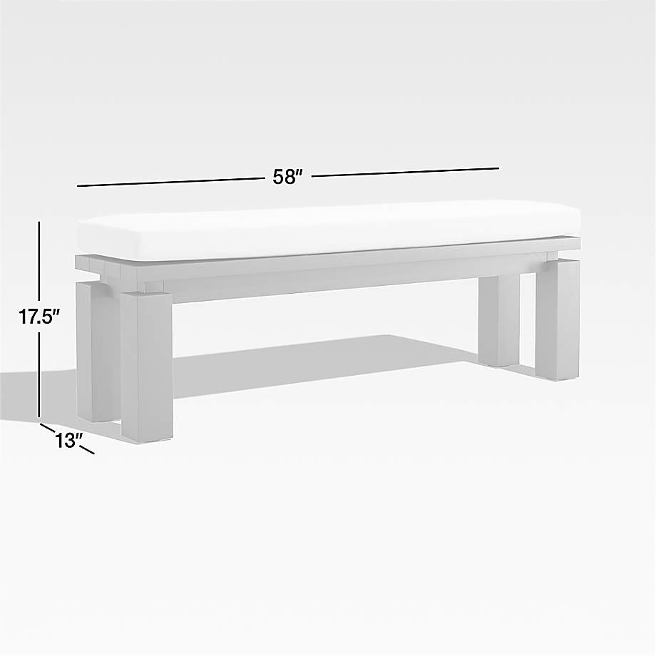 Walker Metal Outdoor Dining Bench White Sunbrella Cushion +