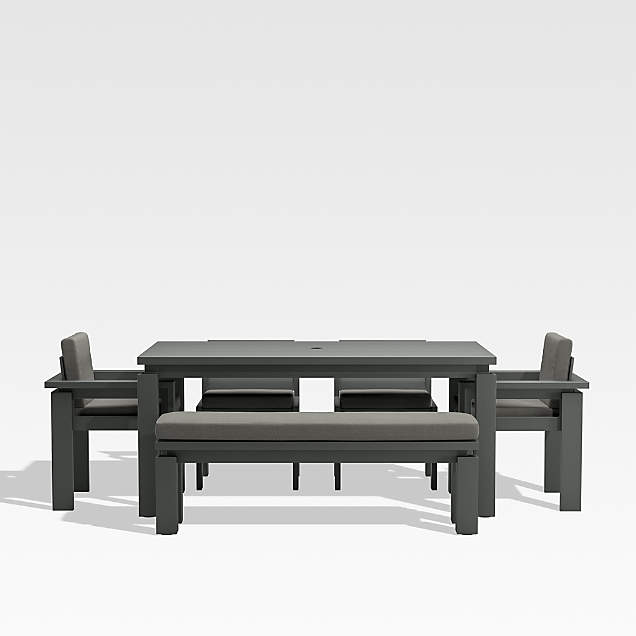 Walker Metal Outdoor Patio Ottoman with Graphite Sunbrella Cushions