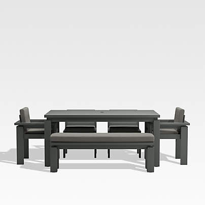 Walker 68" Metal Outdoor Dining Table Set with Canvas Charcoal Sunbrella ® Cushions