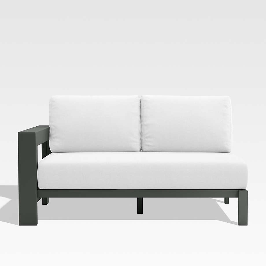 Walker Left Arm Metal Outdoor Loveseat with White Cushions Crate & Barrel