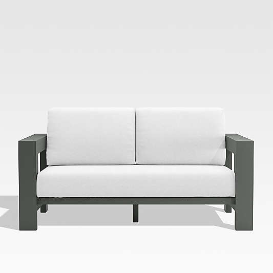 Walker 63" Metal Outdoor Loveseat with White Sunbrella ® Cushions