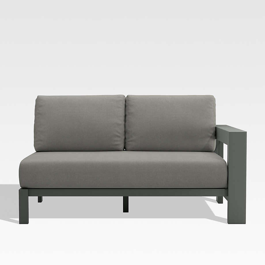 Walker Right Arm Metal Outdoor Loveseat with Graphite Sunbrella