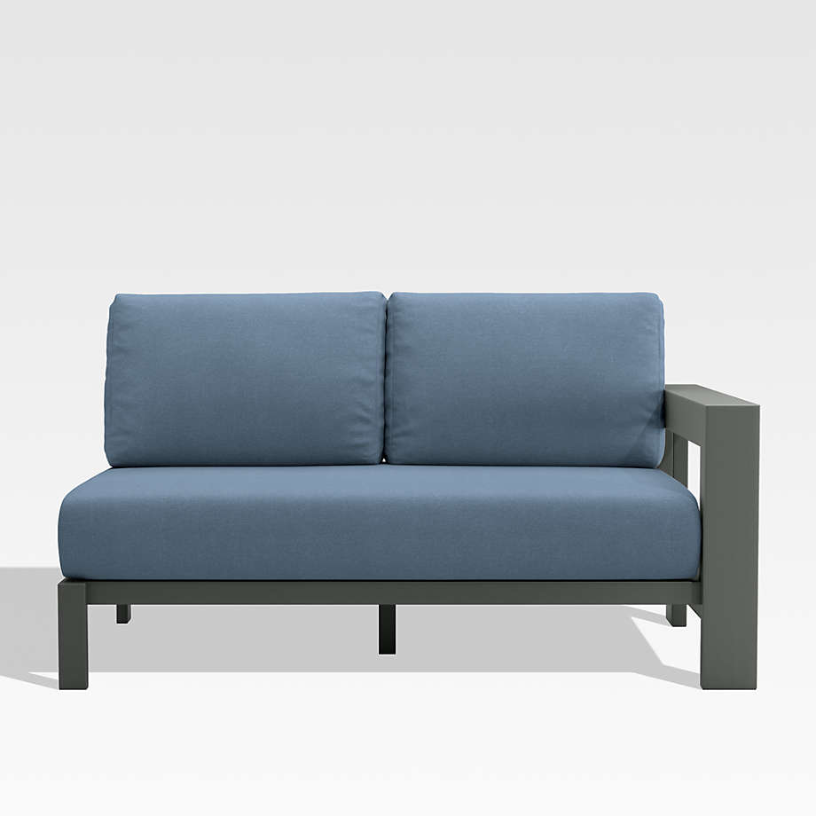 Walker Right Arm Metal Outdoor Loveseat with Sapphire Sunbrella