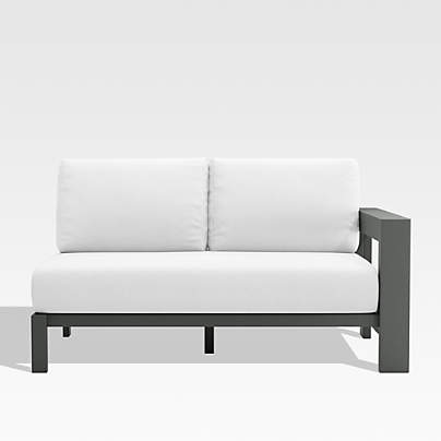 Walker Right Arm Metal Outdoor Loveseat with White Cushions