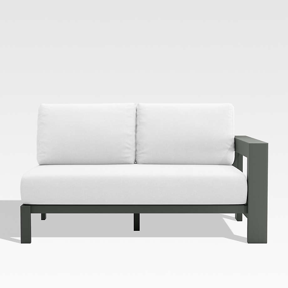 Walker Right Arm Metal Outdoor Loveseat with White Cushions