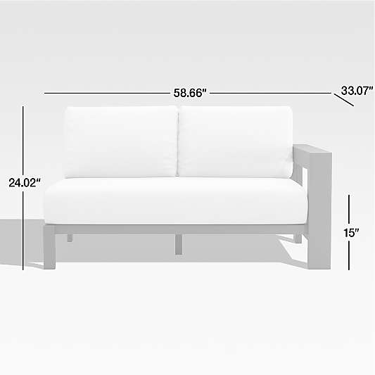 Walker Right Arm Metal Outdoor Loveseat with White Cushions