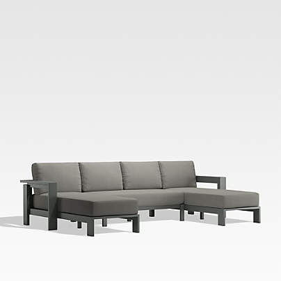 Walker Metal Double Chaise Outdoor Sectional Sofa with Canvas Charcoal Sunbrella ® Cushions