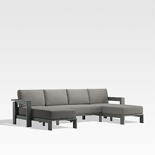 Walker Metal Double Chaise Outdoor Sectional Sofa with Graphite Sunbrella ® Cushions