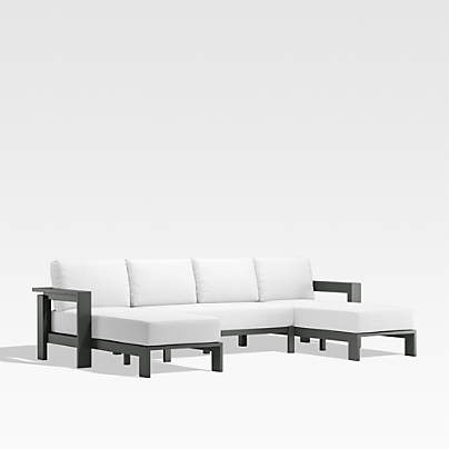 Walker Metal Double Chaise Outdoor Sectional Sofa with White Sunbrella ® Cushions