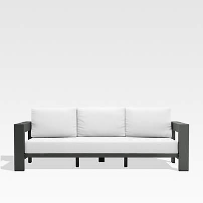 Walker 90" Metal Outdoor Sofa with Canvas White Sunbrella ® Cushions