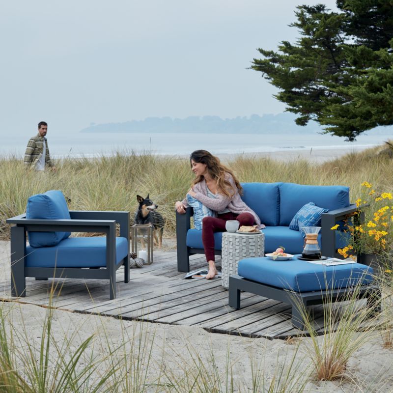 Walker Metal Outdoor Lounge Chair with Sapphire Sunbrella ® Cushions