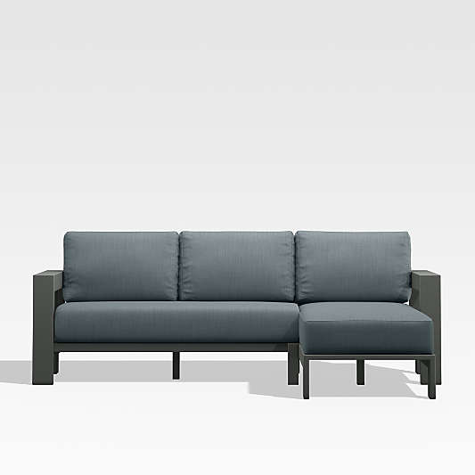 Walker Black Metal 2-Piece Right-Arm Chaise Outdoor Sectional Sofa with Haze Grey Sunbrella ® Cushions