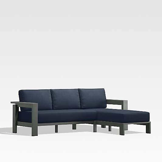 Walker Black Metal 2-Piece Right-Arm Chaise Outdoor Sectional Sofa with Navy Blue Sunbrella ® Cushions