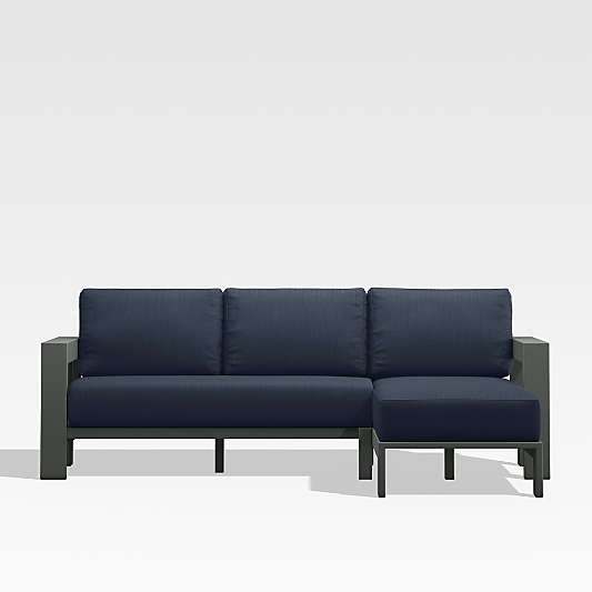 Walker Black Metal 2-Piece Right-Arm Chaise Outdoor Sectional Sofa with Navy Blue Sunbrella ® Cushions