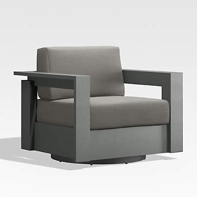 Walker Metal Outdoor Swivel Lounge Chair with Canvas Charcoal Sunbrella ® Cushions