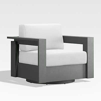 Walker Metal Outdoor Swivel Lounge Chair with Canvas White Sunbrella ® Cushions