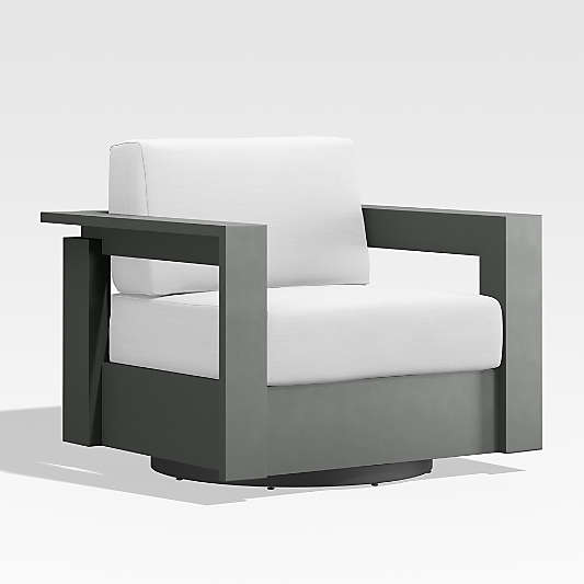 Walker Metal Outdoor Swivel Lounge Chair with Canvas White Sunbrella ® Cushions