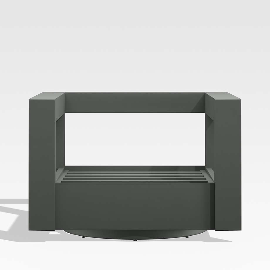 Walker Grey Metal Outdoor Swivel Lounge Chair with Flax Beige Sunbrella