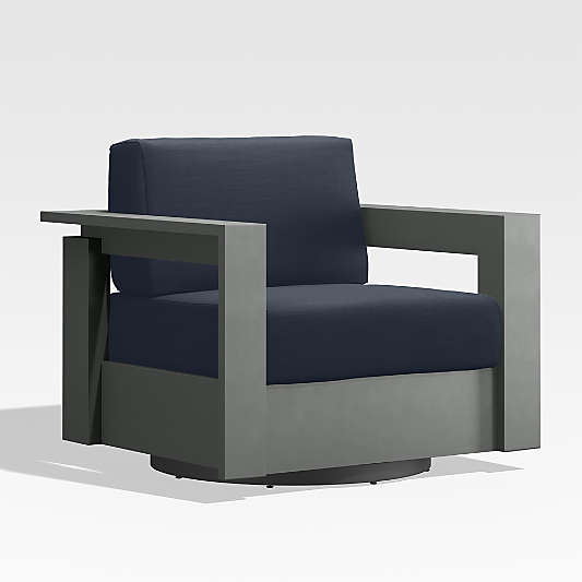 Walker Grey Metal Outdoor Swivel Lounge Chair with Navy Blue Sunbrella ® Cushions