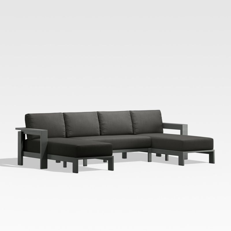 Walker Black Metal U-Shaped Outdoor Sectional Sofa with Charcoal Grey Sunbrella ® Cushions - image 4 of 7