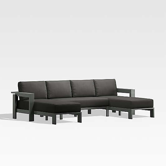 Walker Black Metal U-Shaped Outdoor Sectional Sofa with Charcoal Grey Sunbrella ® Cushions